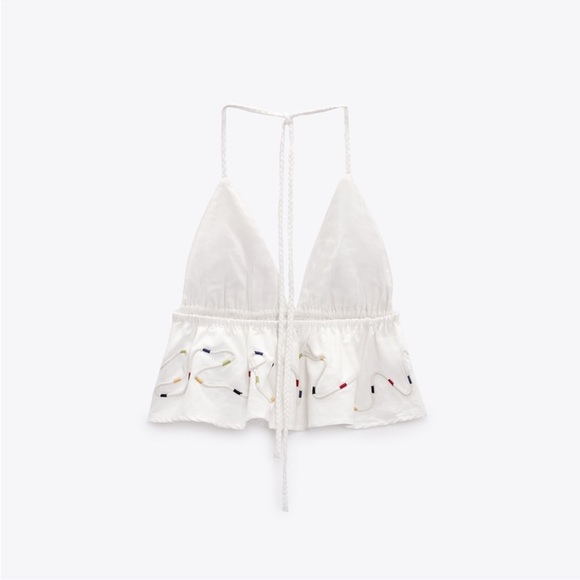 Zara Embroidered Crop top Ruffle hem Size Large NWT - Picture 4 of 6